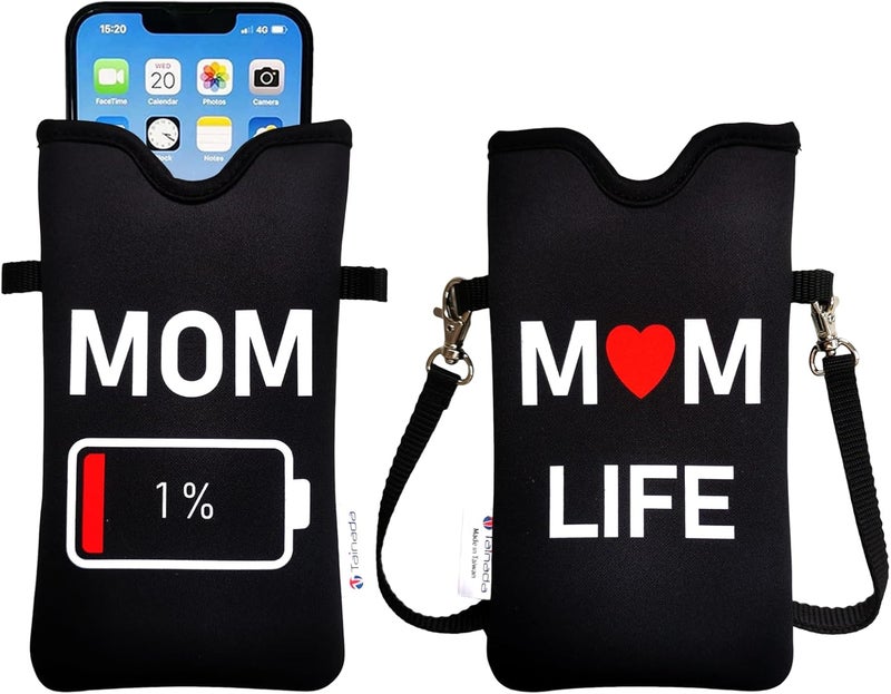 Tainada Men Women Neoprene Phone Sleeve Pouch Case Bag with Crossbody Strap/Neck Lanyard for iPhone 17/16/15 Pro Max, Air, 16/15 Plus, 16e, Samsung S25, A56, Google Pixel 10 (Mom Life) - Image 1